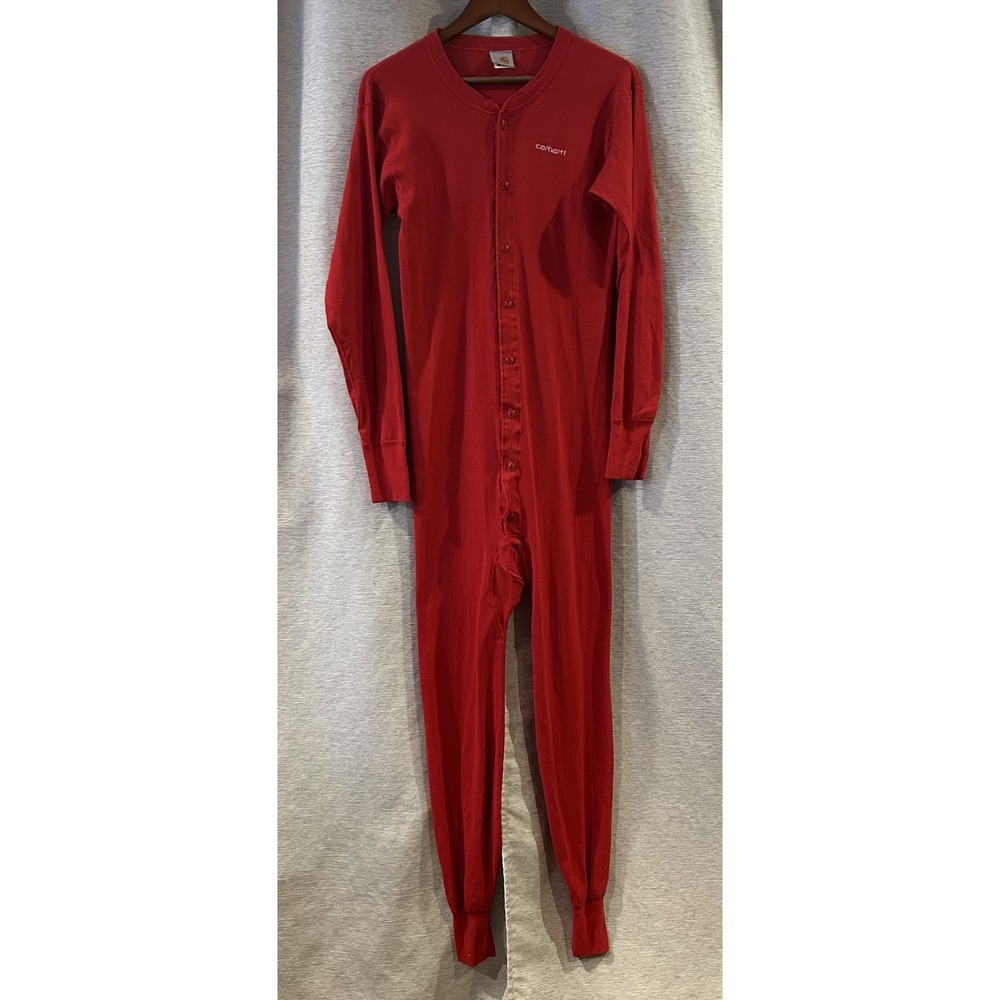 Carhartt Men's Red 1 Piece Pajamas PJs Long Johns Union Suit Base Layer Large